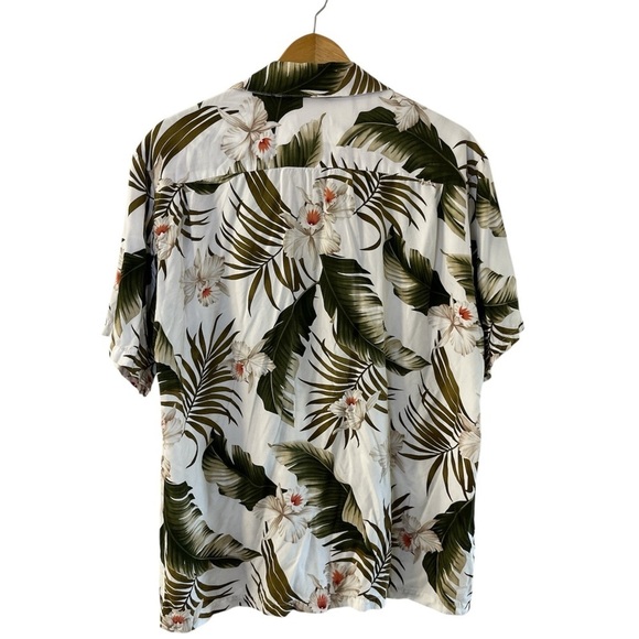 Paradise Bay Vintage Men’s Hawaiian Aloha Shirt M White Green Floral - Picture 3 of 13